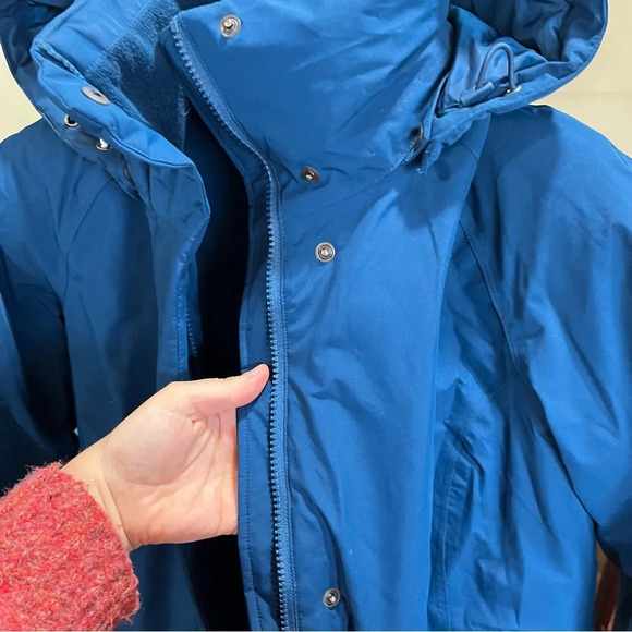 LAND’S END ~ Women’s Long Puffy Down Jacket with Detachable Hood Blue Pockets - Picture 6 of 14